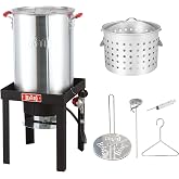 Feasto 30 QT Turkey Fryer Pot with Basket and Burner for Outdoor Cooking | 50,000 BTU Propane Burner | 3-in-1 Fry, Boil &amp; Steam | Outdoor Cooker for Thanksgiving, Seafood Boils, Camping &amp; Backyard