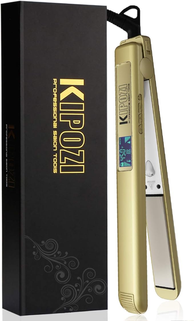kipozi professional titanium flat iron hair straightener with digital lcd