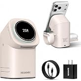 25W 3 in 1 Wireless Charging Station for Apple&amp;Samsung, Desk Night Stand | Includes 45W Adapter, Wireless Charger for MagSafe iPhone 17/16/15/14/13/12, Galaxy S25/S24/S23/S22, AirPods &amp; Watch