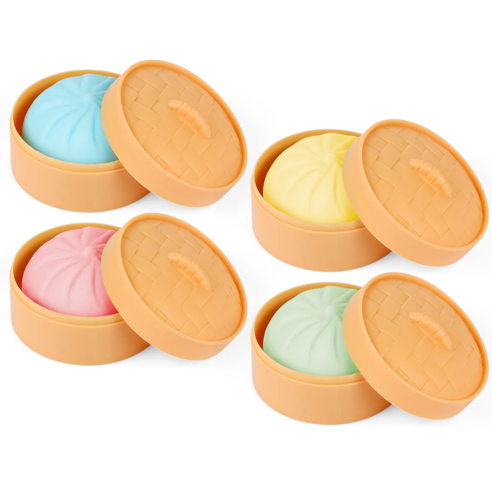 Photo 1 of MEIEST 4 PCS Colorful Dumpling Stress Balls Fidget Sensory Toy,Squeeze Dough Ball Stress Relief Hand Toy,Bun with Food Steamer Stretchy Desk Toys