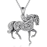 YAFEINI Celtic Horse Necklace 925 Sterling Silver Celtic Knot Horse Pendant Animal Jewelry for Women Mom