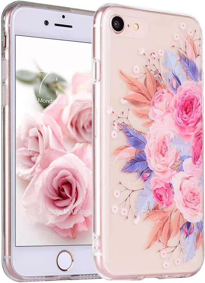 MURMAZ case for iPhone 8 and iPhone 7, Floral Flower Summer Tropical Clear Cute Design for Girls Woman [Hard PC Back + Soft Bumper] Ultra-Thin Protective Cover
