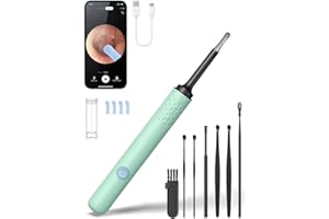 DEETOK Ear Wax Removal Tool Camera - Ear Cleaner with 1080P HD Camera, Otoscope with Light, Earwax Removal Kit with 7 Cleaning Set for iPhone, iPad, Android Phones (Green)