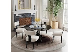 RIVOVA Linen Dining Chairs Set of 4 Modern Dining Chair with Black Wood Legs, Upholstered Dining Chairs for Dining Room, Kitchen, Vanity, Living Room, Beige