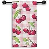 MKYFHSVGD Pink Plaid Cherry Fruit Kitchen Dish Towels, Cherry Gifts for Women, Pink and White Gingham Check Cherries Decorative Hand Tea Towels for Kitchen Bathroom, 16x24 Inch