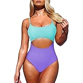 Pink Queen Women's One Piece Swimsuit Spaghetti Strap Scoop Neck Cutout High Waisted Bathing Suit Monokini