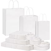 OUTUXED 120pcs Paper Bags with Handles Assorted Sizes Kraft White Paper Gift Bags Bulk 3 Mixed Sizes for Retail, Party, Birthday, Gift, Shopping, Business, Merchandise