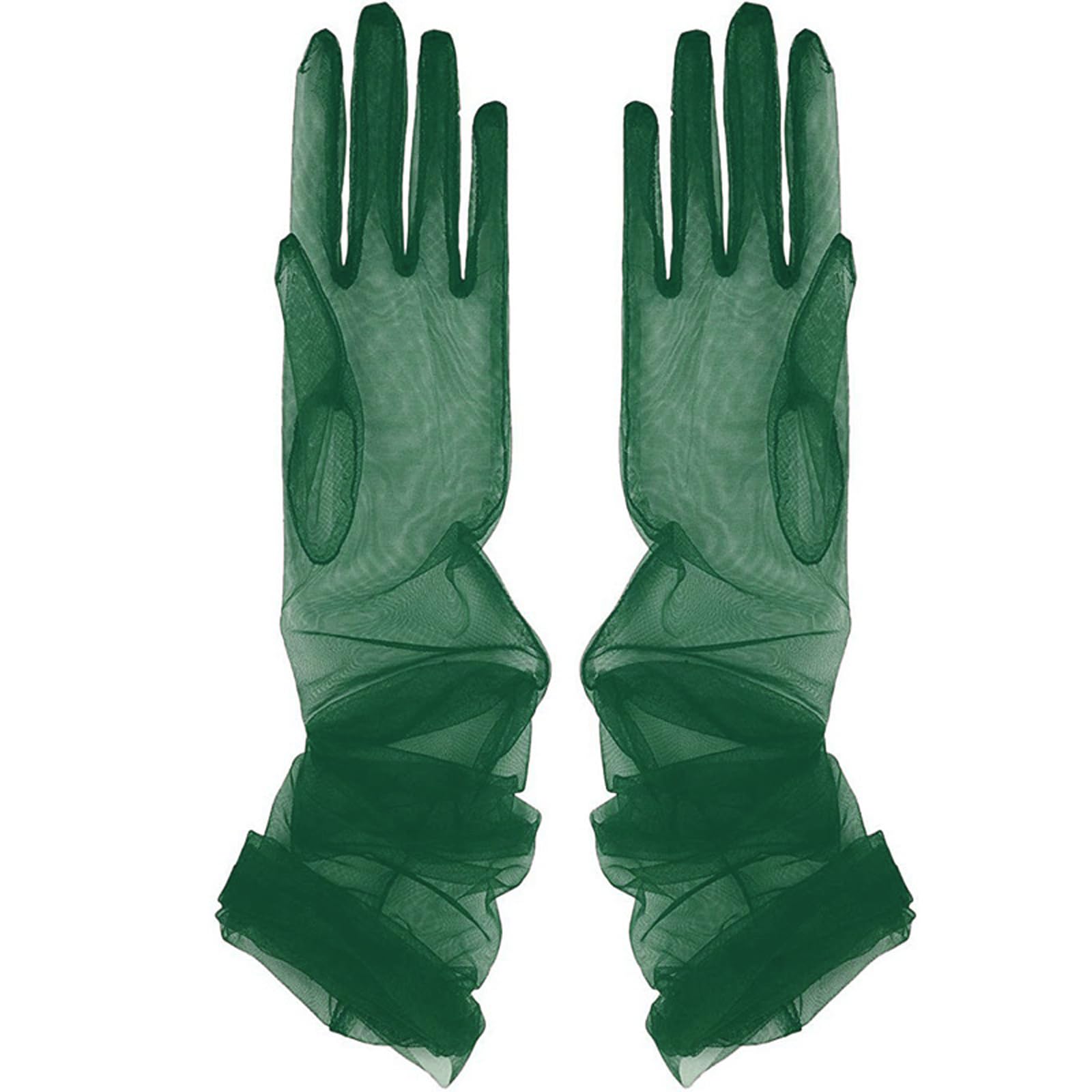 CHENGZI Long gloves 55cm mesh gloves Wedding dress tulle cuff Women's party accessories Bridal lace gloves (Dark Green, One Size)