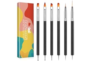 Lofuanna Nail Art Brush Set,6pcs Double Ended Fine Nail Liner Brush Dotting Pen Painting Tools with Nail Extension Gel Brush, Builder Gel Brush, Nail Art Liner Brush, Nail Dotting Pen for DIY Manicure