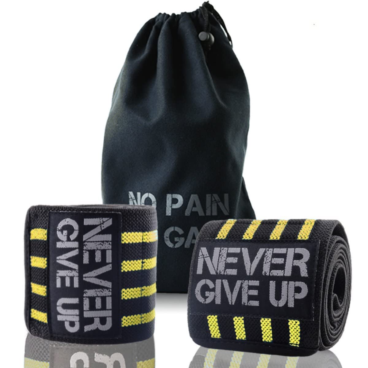 HemeraPhit Professional 40" Elbow Wrist Wraps Pair of Elbow Support Brace for Weight Lifting, Chin Up One Pair with Carry Bag (Yellow)