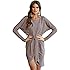 VENAS Womens Casual V Neck High-Low Hem 3/4 Batwing Sleeve Elegant Shirt Dress with Belt
