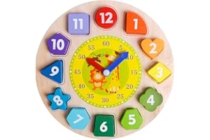 NAODONGLI Wooden Montessori Shape Color Sorting Clock Toys - Toddler Clock Learning Time Number Matching Patterns Sorter Jigsaw Puzzle Games Early Educational Teaching Clocks for 1 2 3 Year Boys Girls