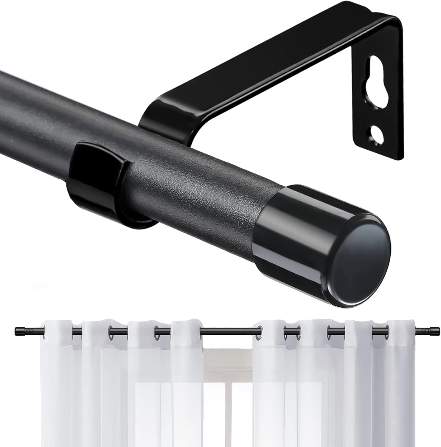 Window Treatment Hardware - Curtain Rods for Windows 28 to 48 Inch, 5/8 Inch Matte Black Curtain Rod Set with Brackets Heavy Duty Small Drapery Curtain Rods, Size: 23-52 Inch
