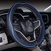 Mayco Bell Universal Standard Size Steering Wheel Cover Anti-Slip,Safety,Soft,Breathable,Durable,Full Surround,Comfortable Grip Microfiber Leather (14.5-15 inch,Black Blue)