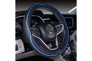Mayco Bell Universal Standard Size Steering Wheel Cover Anti-Slip,Safety,Soft,Breathable,Durable,Full Surround,Comfortable Grip Microfiber Leather (14.5-15 inch,Black Blue)