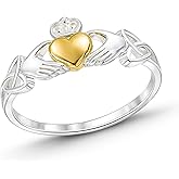 AeraVida Celtic Claddagh Love Heart Rose Gold or Gold Plated Silver Ring | Delicate Wedding Rings For Women | TComfort Fit Silver Rings for Women | Promise Ring | Sterling Silver Rings (Gold-Silver, 8)