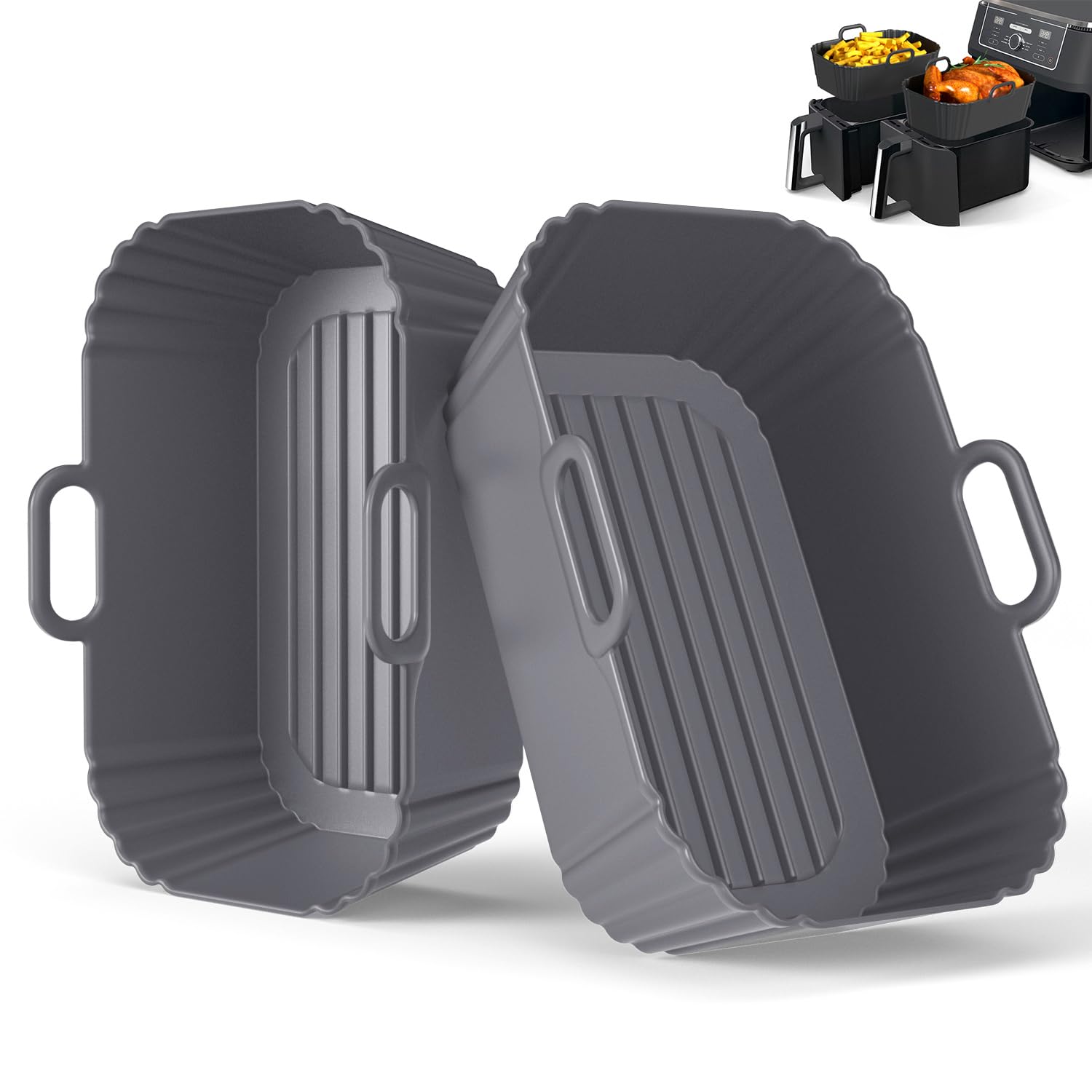 Masgarlan Silicone Air Fryer Liners 2 Pack, Reusable Compatible for Ninja Foodi DZ201, DZ401, DZ550, DZ302, COSORI 9QT, Chefman, Instant, and 6-in-1 8-10QT Dual Baskets