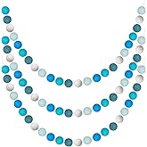 3 Pieces Wool Felt Ball Pom Pom Garland 6.56 Feet Long 24 Ball for Winter Christmas Easter Thanksgiving Halloween Wall Decoration (Blue, White, Green)