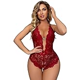 allribelly Women's Lace Bodysuit Sexy Teddy Lingerie Deep V Floral One Piece Babydoll Lingerie