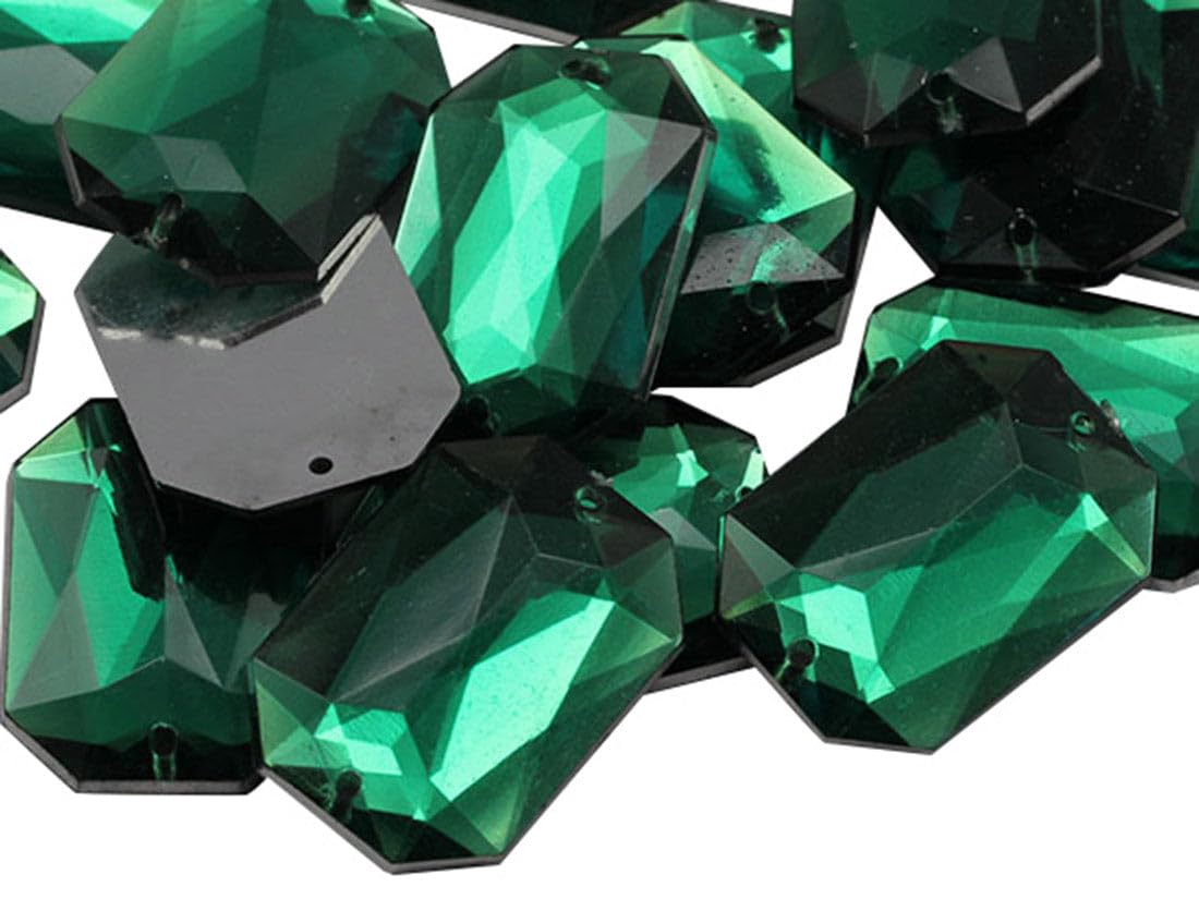 Allstarco 14x10mm Green Emerald CH18 Flat Back Octagon Sew On Beads for Crafts Plastic Acrylic Rhinestones with Holes for Sewing, Clothing Embelishments, Costume Cosplays 72 Pieces — image 1