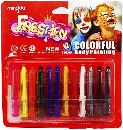 Freshen Crayons | 12pcs Colorful Safe and Non Toxic Toy Face Paint Sticks | Bonus Washable Art Paints for Kids Face Body Painting | Delicate Water-Based Color with Portable Pen Shape | 1509