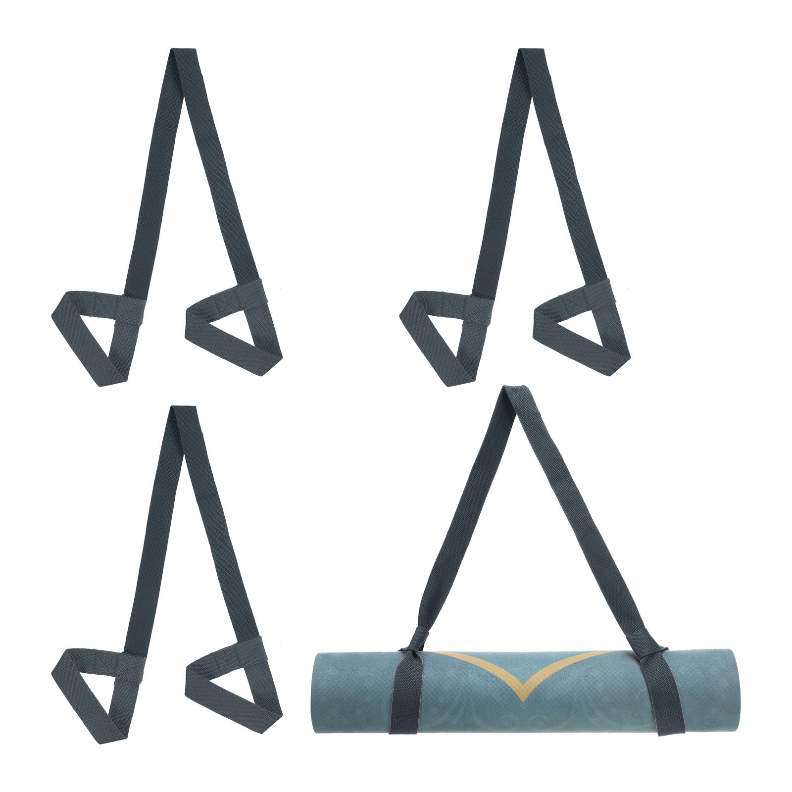 PATIKIL Yoga Mat Strap, 4 Pack Adjustable Yoga Mat Carrier Straps Sling Cotton Anti Slip Mat Holder Stretching Band for Exercise, Dark Grey