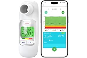 NASCOOL Peak Flow Meter with Bluetooth APP Spirometer for Asthma COPD Monitor Tests PEF FEV1 Home Medical for Kids Adults with 300 Records Storage Function