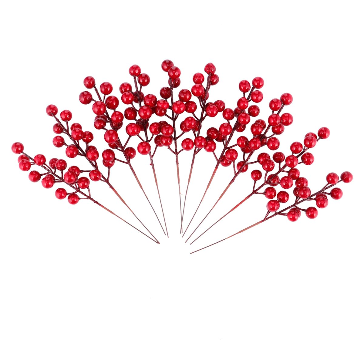PRETYZOOM 10pcs Christmas Artificial Berry Stems Red Berry Picks Fake Plastic Branch for DIY Xmas Wreath Craft Holiday Home Decoration (7.9'' Each)