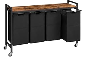 HOOBRO Laundry Sorter 4 Sections, Laundry Hamper with Wheels, 4 × 10.5 Gal (40 L), Rolling Laundry Basket, Pull-Out and Removable Oxford Fabric Bags, Rustic Brown and Black BF04XY01