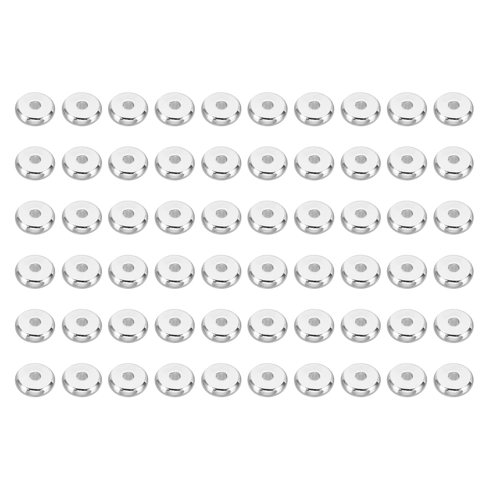 PATIKIL 6mm Spacer Beads, 60 Pcs Flat Bead Spacers Bulk Flat Round Disc Beads Loose Metal Brass for Jewelry Making DIY Bracelets Necklace, Silver Tone