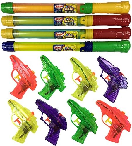 Water gun beach and pool party splash fun bundle Combo| Includes 1pack of 4cyber pumper and 2pack of 4splash fun squirters| Cool birthday party favors| for Boys and girls all ages| Colors may vary