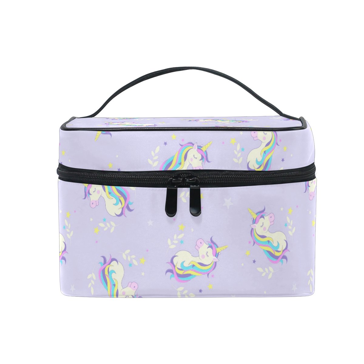 Makeup Bag, Unicorn Pattern Printed Cosmetic Toiletry Storage Large Travel Handle Personalised Pouch with Compartments for Teenage Girl Women Lady Violet