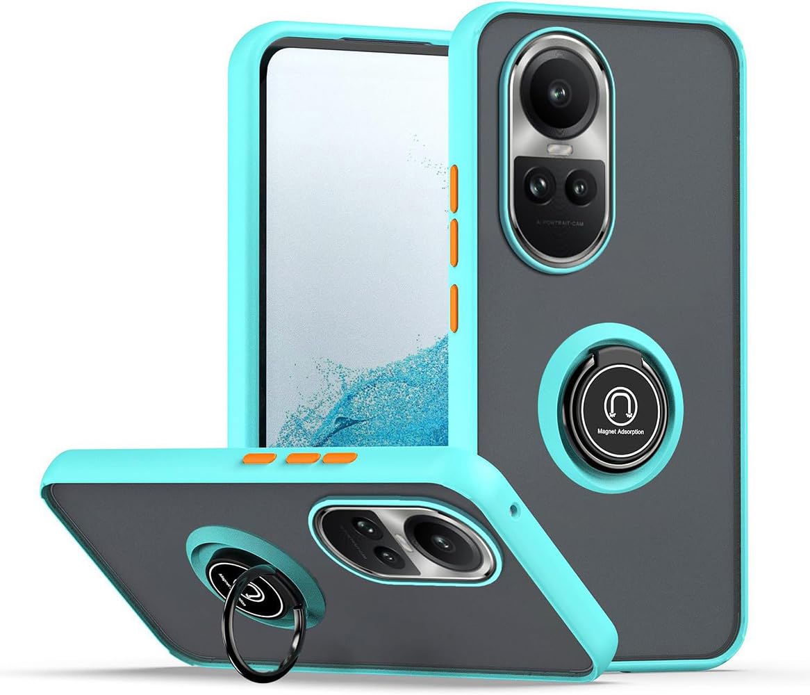 SEAHAI Case for OPPO Reno 10 5G / OPPO Reno 10 Pro 5G, Ultra Thin Hard Translucent PC Matte Back Soft TPU Silicone Dual Layer Hybrid Shockproof Cover, with Ring Holder Kickstand, Sky blue