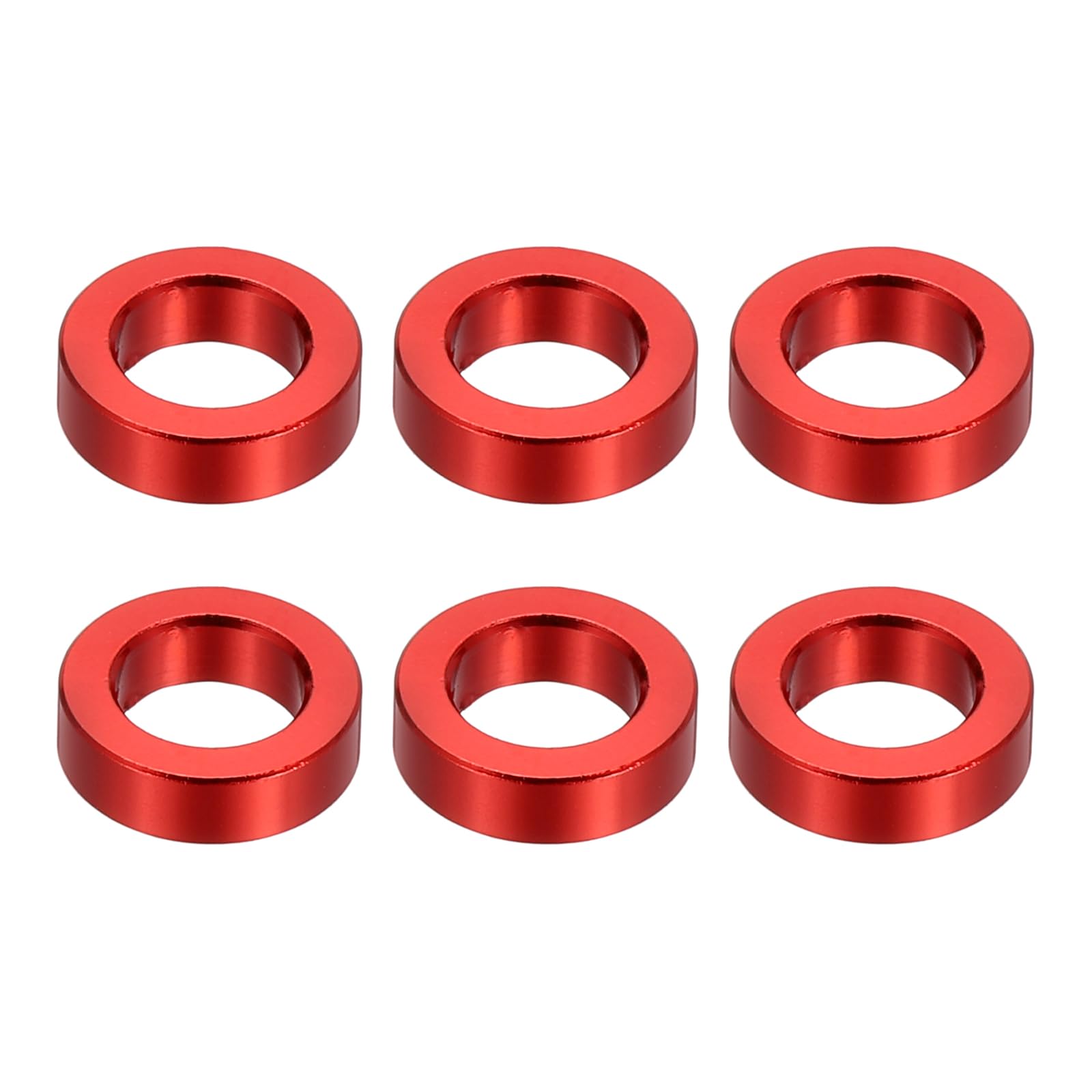 PATIKIL M6 Aluminum Spacers, 6 Pcs Metal Spacers Aluminum 6.2mm ID x 10mm OD x 3mm L Aluminum Spacer Screw Standoff Round for 1/4" or M6 Screw Bolts,Red