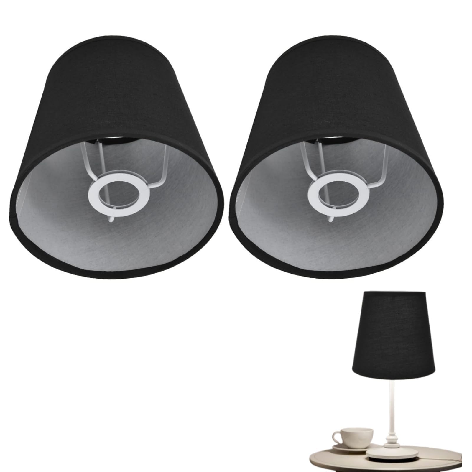 Small Lamp Shade Set of 2, Fabric Lampshade E14 Chandelier Lamp Shades Barrel Fabric Lampshade for Table(Black), 11.2x15.2x14cm