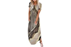 NARHBRG Womens Summer Dresses Casual Loose Short Sleeve Long Dress Split Maxi Beach Dress Plus Size Loose Flowy Sundresses