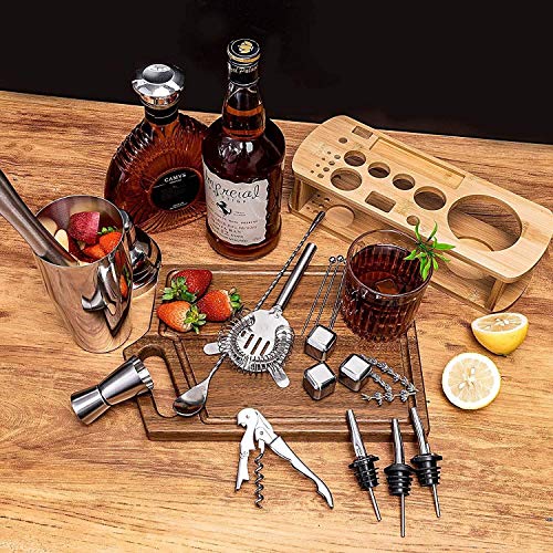 Hancoc Cocktail Shake 5-teiliges Cocktail-Set mit Bambusständer, Edelstahl-Bartender-Bar-Werkzeuge, Zuhause, Bars… – Bild 6