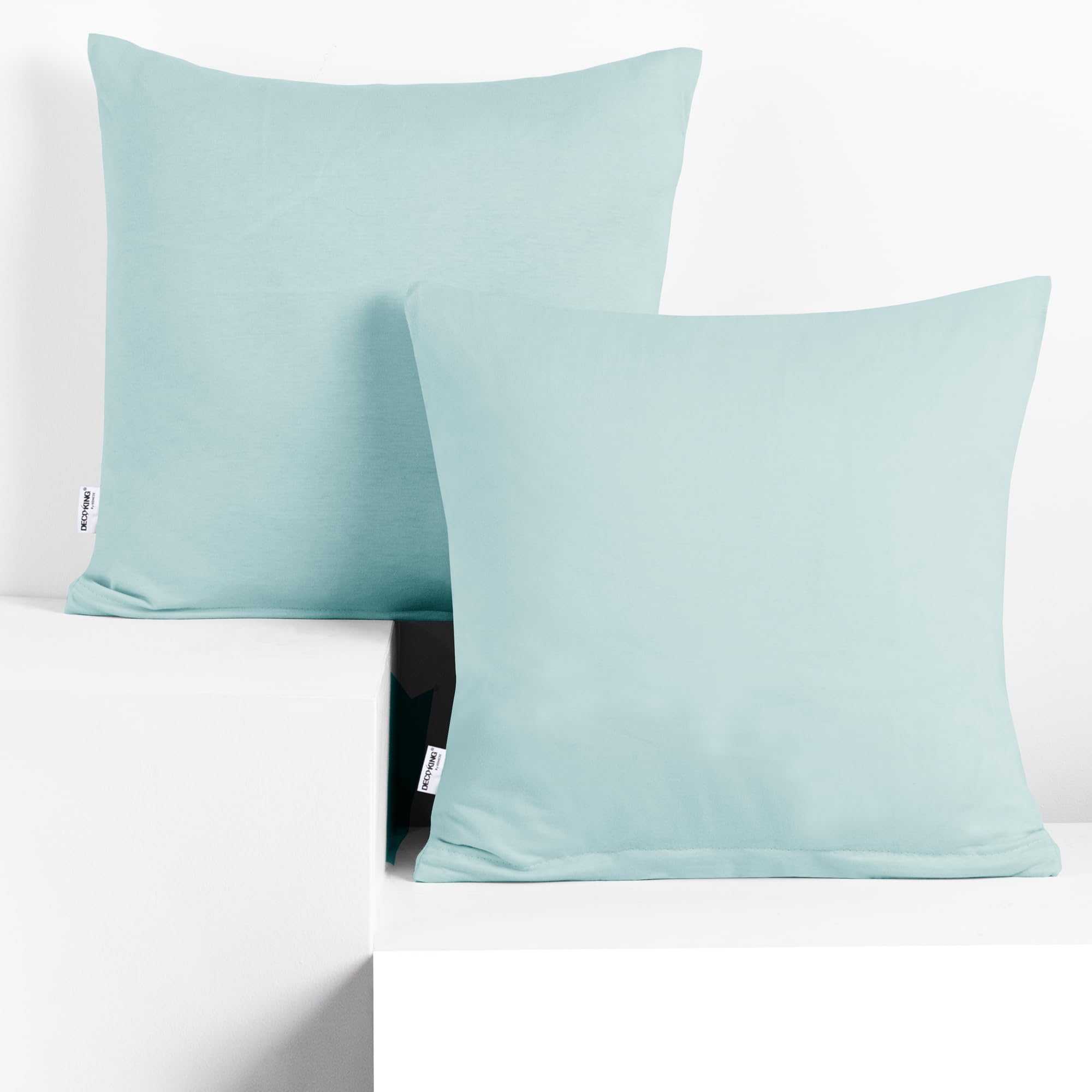 DecoKing 2 Pillowcases 50 x 50 cm Jersey 100% Combed Cotton Zip Light Blue Amber