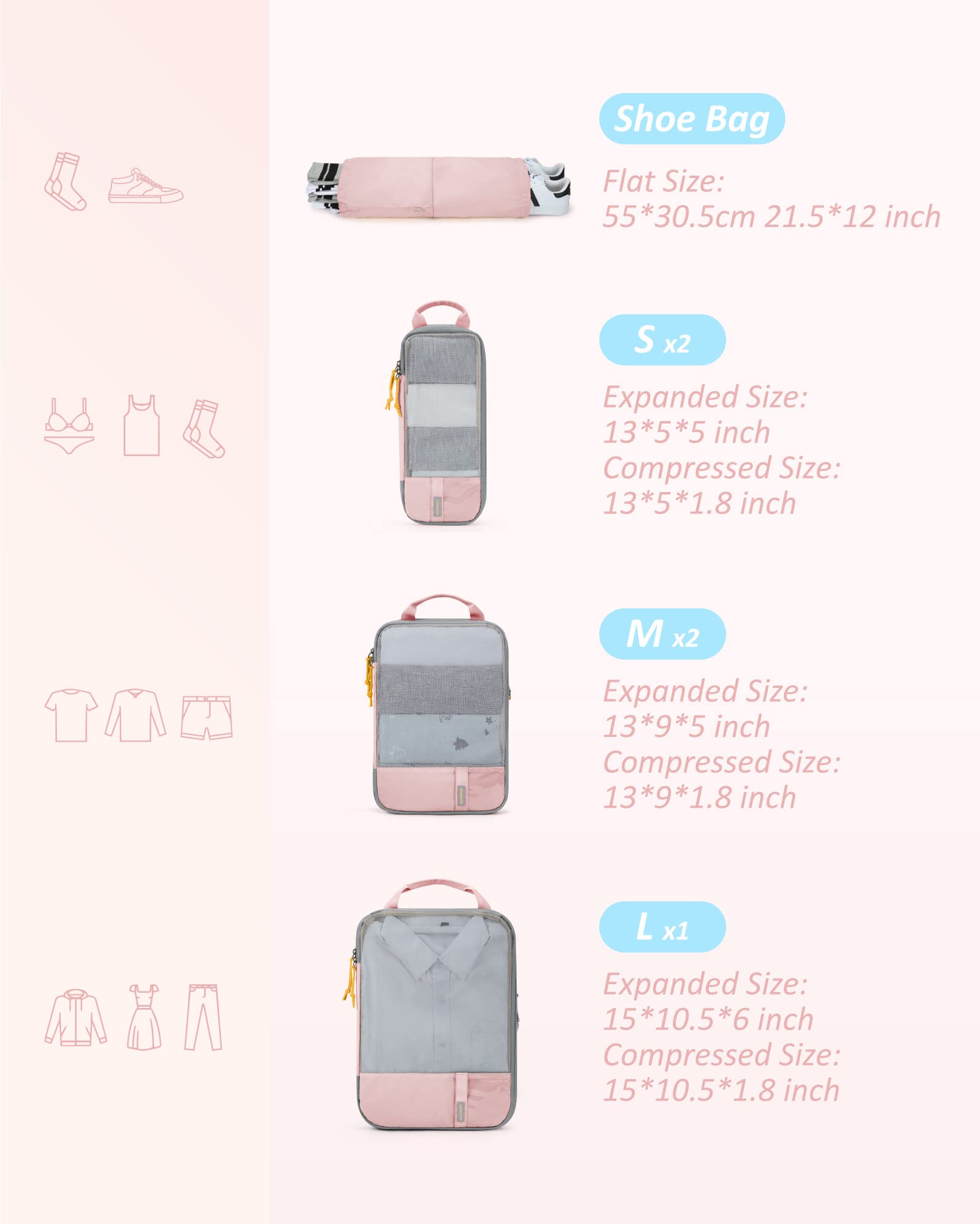 BAGSMART 6 Set /4 Set/2 Set Compression Packing Cubes for Travel, Lightweight Luggage Organizer Bags, Durable Space Saver Bags Travel Essentials