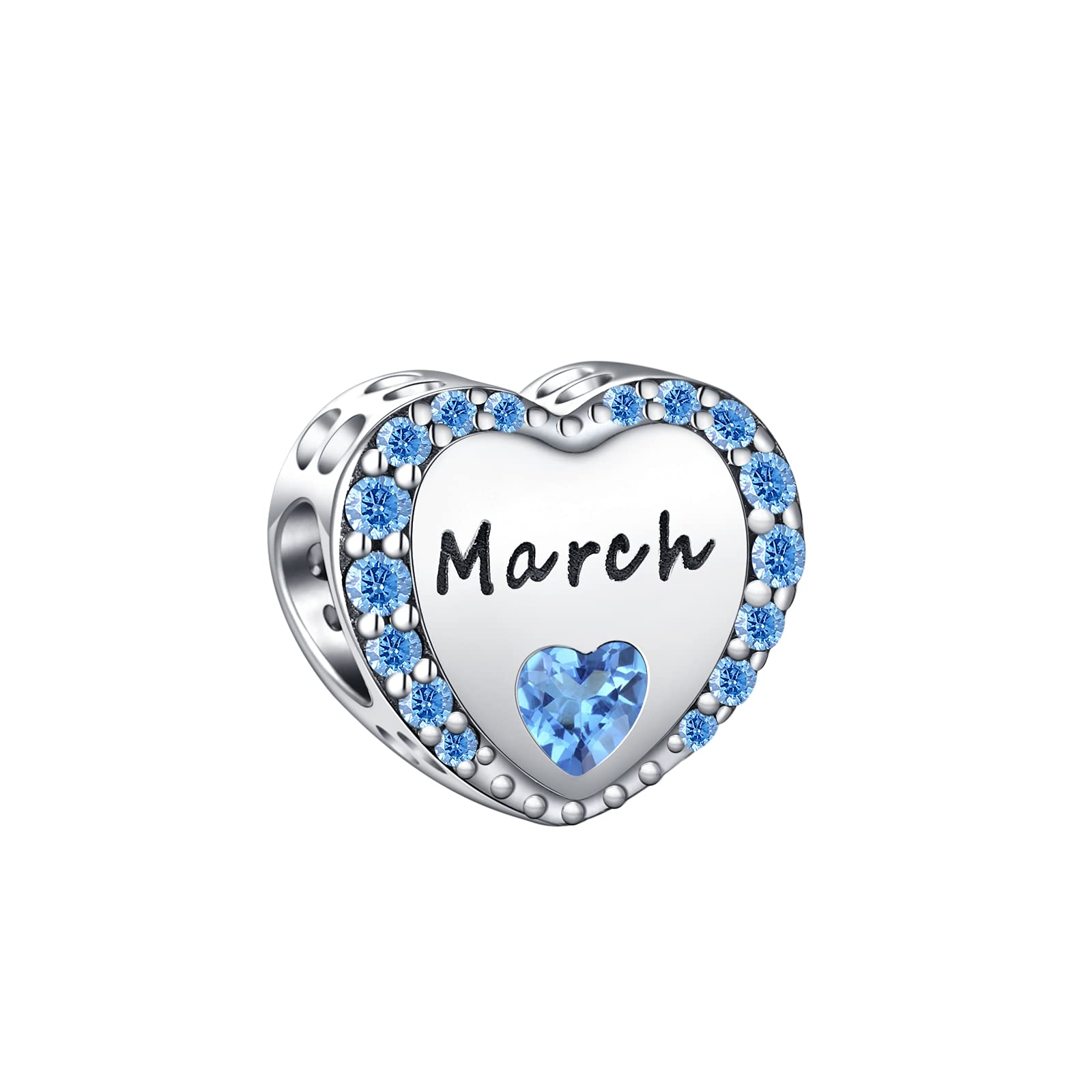 TIZU Heart Birthstone Charms to fit Bracelet 925 Sterling Silver Happy Birthday Charms Bead Gift for Women Girls