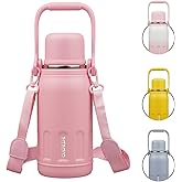 BJPKPK Insulated Water Bottle 27oz Stainless Steel Water Bottles with Handle and Cup Lid Travel Metal Thermal Flask,Light Pink