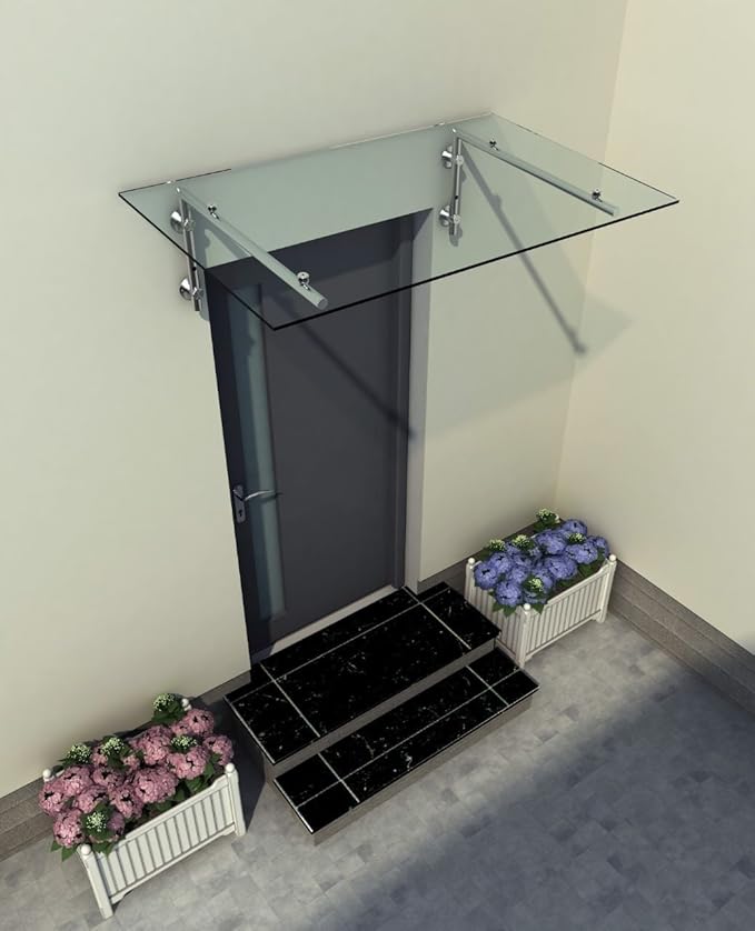 200 x 90 cm Glasvordach Vordach Türvordach Türdach Haustür Klarglas Glas Edelstahl VSG
