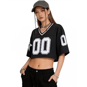 Women's Y2K Crop Top Jersey Hip Hop Plain Football Jersey Crop Top V Neck Short Sleeve Mesh Shirts Going Out Streetwear Tee
