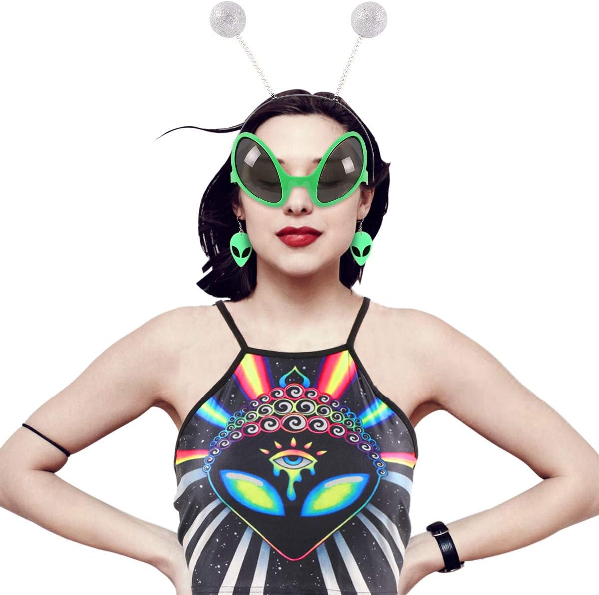 JoyJon Alien Party Favor Costume Accessory- Glasses - Martian Antenna Headband Earring- Sleeveless for Alien Costume