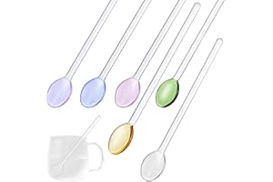 NUOBESTY 6Pcs Glass Stirring Spoons Set Mixed Colors, Sodium Glass Dessert and Honey Spoons for Iced Tea and Drinks
