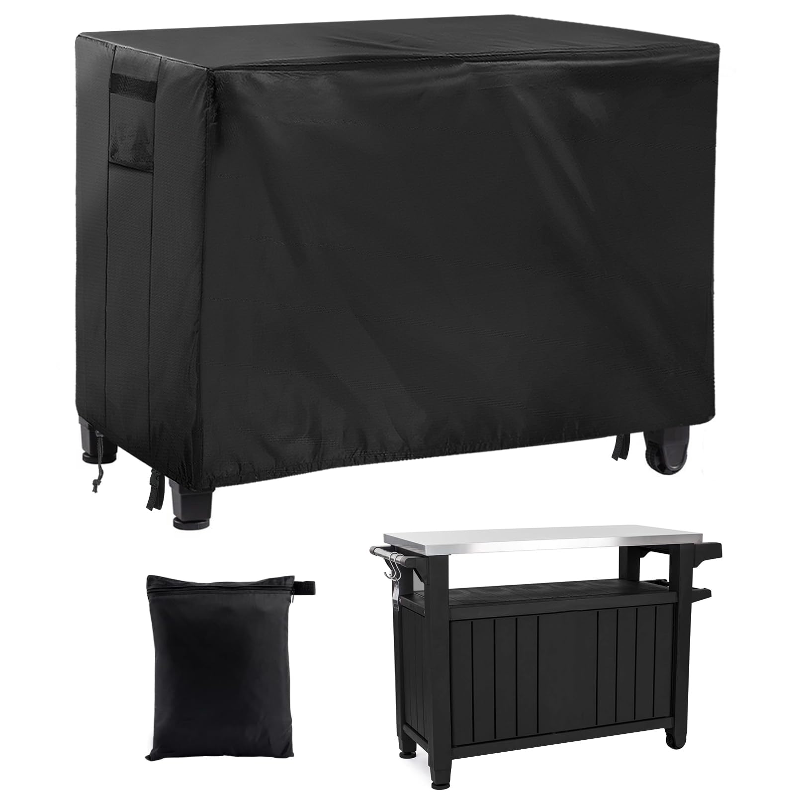 PAMASE 54'' Outdoor Prep Table Cover for Keter Unity XL Portable Table Storage Cabinet, Waterproof Heavy Duty BBQ Grill Table Cover (Black)