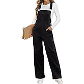 Vetinee Jean Overalls for Women Loose Fit Stretchy Denim Jumpsuit Baggy Bib Casual Straight Leg Pocket Dungaree Overall