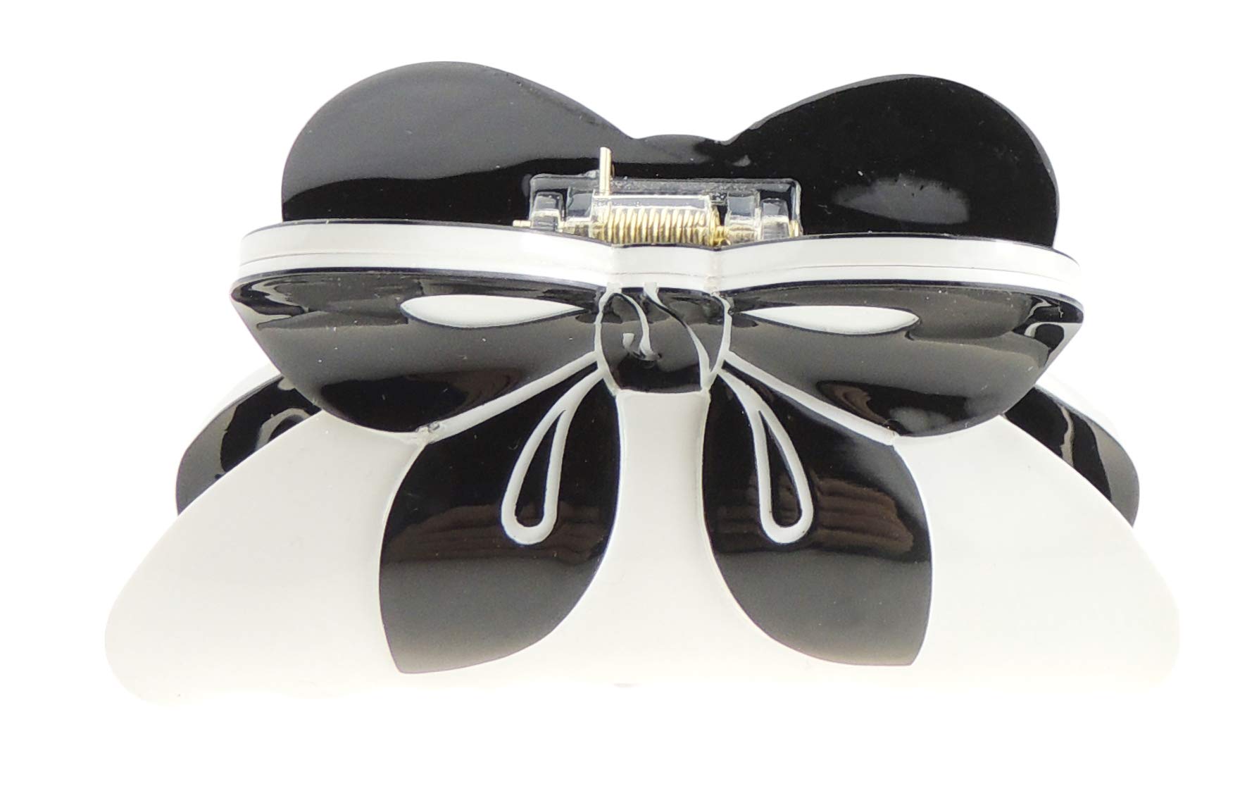 Strong Womens Girls Bulldog Wave Jaw Clip Octopus Clamp Grip Bridal Wedding Party Birthday Christmas Summer Styling Short Long Hair Claw Black White Print Bow Ribbon (Black Bow)