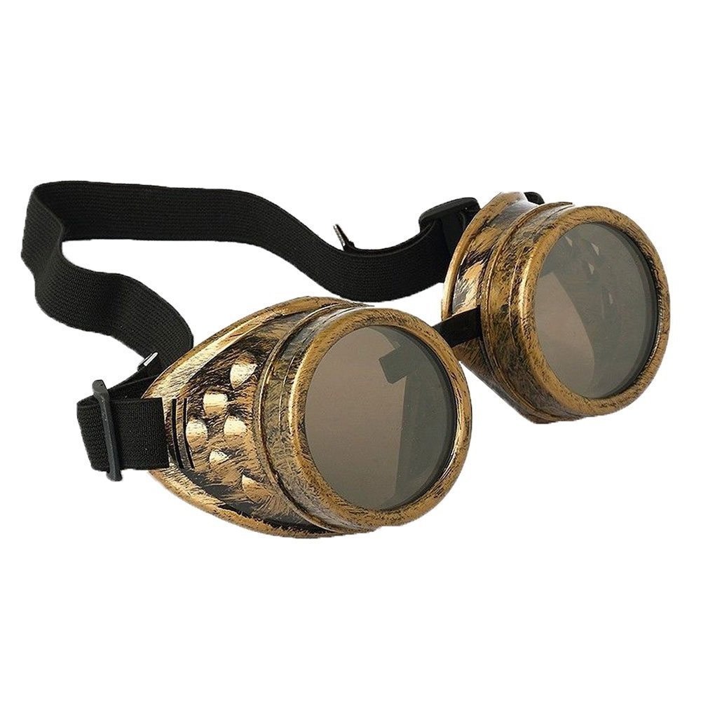 UltraByEasyPeasyStore Utra God with Brown enses Steampunk Gogges Mens Womens Cyber Gasses Victorian Punk Weding Cospay Gogges Goth Rustic Rivet Round Eyewear Fying Gogges Fancy Dress Piot Gogges, Gold With Light Brown Lenses, L