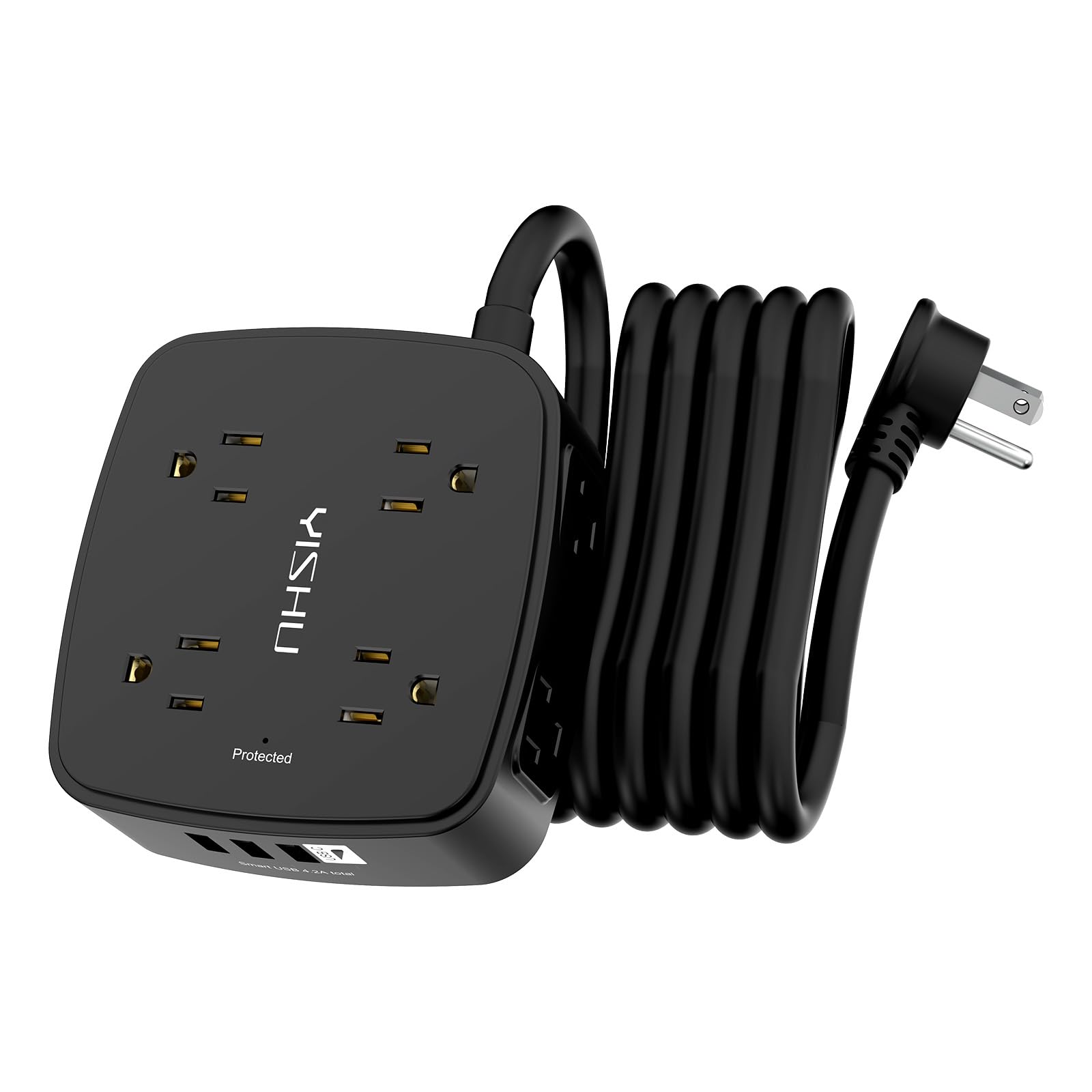 Photo 1 of 10 Ft Surge Protector Power Strip - 8 Widely Outlets with 4 USB Ports, 3 Side Outlet Extender with 10 Feet Extension Cord, Flat Plug, Wall Mount, Desk USB Charging Station, ETL, Black